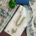 Trendy Off White Linen Cotton Floral Printed Semi-Stitched Straight Salwar Suit with Dupatta