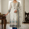 Trendy Off White Linen Cotton Floral Printed Semi-Stitched Straight Salwar Suit with Dupatta