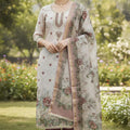 Fancy Off White Linen Cotton Floral Printed Semi-Stitched Straight Salwar Suit with Dupatta