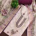 Amazing Off White Linen Cotton Floral Printed Semi-Stitched Straight Salwar Suit with Dupatta