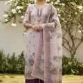 Amazing Off White Linen Cotton Floral Printed Semi-Stitched Straight Salwar Suit with Dupatta