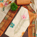 Charming Off White Linen Cotton Floral Printed Semi-Stitched Straight Salwar Suit with Dupatta