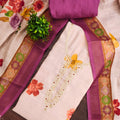 Lovely Peach Linen Cotton Floral Printed Semi-Stitched Straight Salwar Suit with Dupatta
