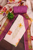 Lovely Peach Linen Cotton Floral Printed Semi-Stitched Straight Salwar Suit with Dupatta