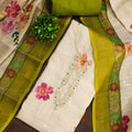 Admiring Off White Linen Cotton Floral Printed Semi-Stitched Straight Salwar Suit with Dupatta