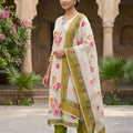 Admiring Off White Linen Cotton Floral Printed Semi-Stitched Straight Salwar Suit with Dupatta