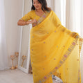 Bright Yellow Embroidered Saree Soft Wear Saree with Elegant Border