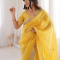 Bright Yellow Embroidered Saree Soft Wear Saree with Elegant Border