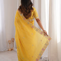 Bright Yellow Embroidered Saree Soft Wear Saree with Elegant Border