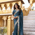 Teal Blue Embroidered Saree Saree Rich Designer Border
