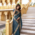Teal Blue Embroidered Saree Saree Rich Designer Border