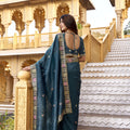 Teal Blue Embroidered Saree Saree Rich Designer Border