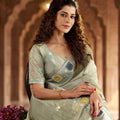 Olive Green Organza Saree Multicolor Embroidered Border