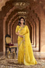 Bright Yellow Organza Saree Multicolor Embroidered Border