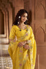 Bright Yellow Organza Saree Multicolor Embroidered Border