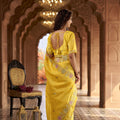 Bright Yellow Organza Saree Multicolor Embroidered Border
