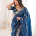 Elegant Navy Blue Organza Saree Multicolor Embroidered Border