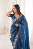 Elegant Navy Blue Organza Saree Multicolor Embroidered Border