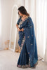 Elegant Navy Blue Organza Saree Multicolor Embroidered Border