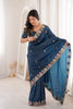 Elegant Navy Blue Organza Saree Multicolor Embroidered Border