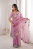 Elegant Dusty Pink Organza Saree with Multicolor Embroidered Border