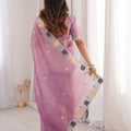Elegant Dusty Pink Organza Saree with Multicolor Embroidered Border