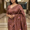 Coffee Brown Floral Embroidered Saree Designer Saree