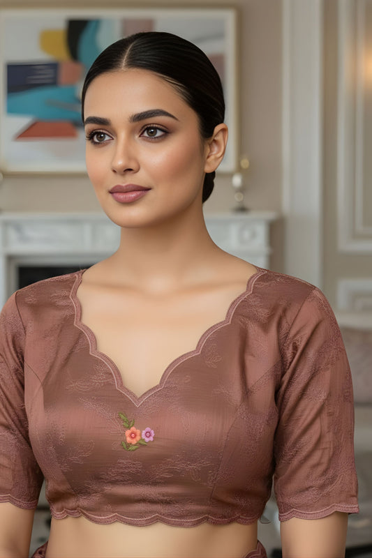 Coffee Brown Floral Embroidered Saree Designer Saree