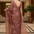 Coffee Brown Floral Embroidered Saree Designer Saree