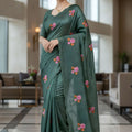 Dark Green Floral Embroidered Saree Designer Saree