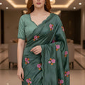 Dark Green Floral Embroidered Saree Designer Saree