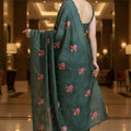Dark Green Floral Embroidered Saree Designer Saree