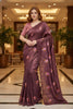 Wine Purple Floral Embroidered Saree Designer Saree