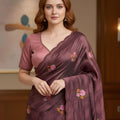 Wine Purple Floral Embroidered Saree Designer Saree