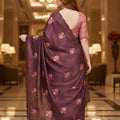 Wine Purple Floral Embroidered Saree Designer Saree