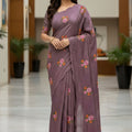 Elegant Mauve Floral Embroidered Saree Designer Saree