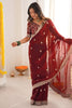 Wine Red Embroidered Saree Designer Border Festive Wear