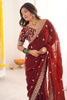 Wine Red Embroidered Saree Designer Border Festive Wear