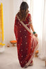 Wine Red Embroidered Saree Designer Border Festive Wear
