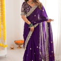 Purple Embroidered Saree with Designer Lace Border