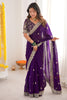 Purple Embroidered Saree with Designer Lace Border
