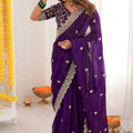 Purple Embroidered Saree with Designer Lace Border
