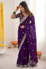 Purple Embroidered Saree with Designer Lace Border