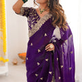 Purple Embroidered Saree with Designer Lace Border