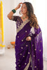 Purple Embroidered Saree with Designer Lace Border