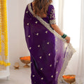 Purple Embroidered Saree with Designer Lace Border