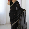Black Embroidered Saree Designer Border Party Wear Saree
