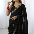 Black Embroidered Saree Designer Border Party Wear Saree