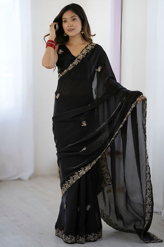 Black Embroidered Saree Designer Border Party Wear Saree