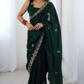 Dark Green Embroidered Saree Designer Border Festive Wear